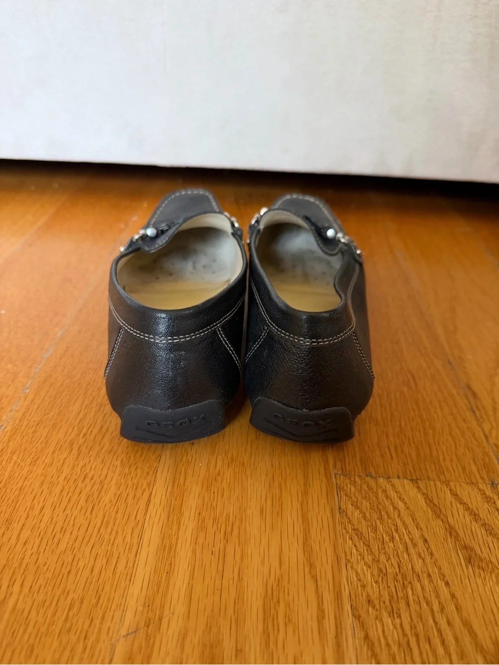 Geox Black Leather Slip-On Driving Loafers